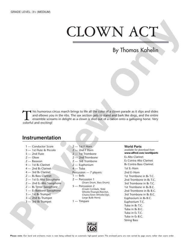 Clown Act - Concert Band Conductor Score & Parts (Digital Download)