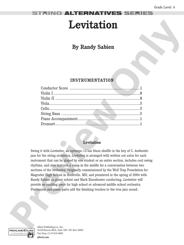 Levitation – String Orchestra Conductor Score & Parts (Digital Download)