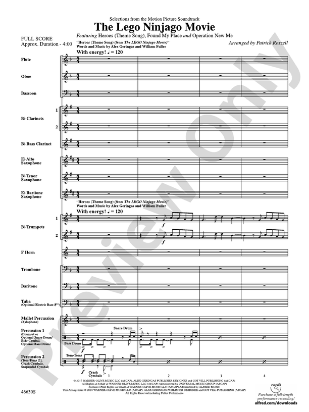 The LEGO Ninjago Movie: Selections from the Motion Picture Soundtrack - Concert Band Conductor Score & Parts (Digital Download)