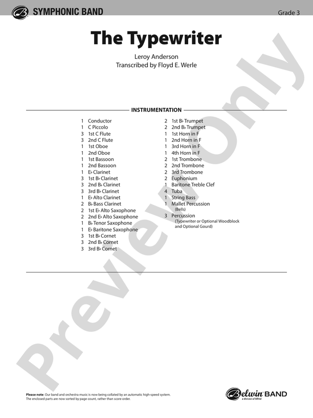 The Typewriter - Concert Band Conductor Score & Parts (Digital Download)