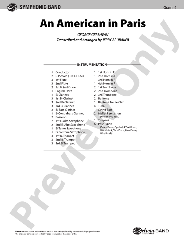 An American in Paris - Concert Band Conductor Score & Parts (Digital Download)