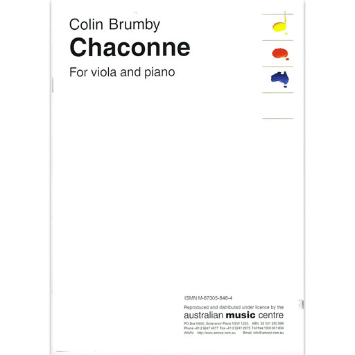 Brumby - Chaconne - Viola/Piano Accompaniment Australian Music Centre M-67305-848-4