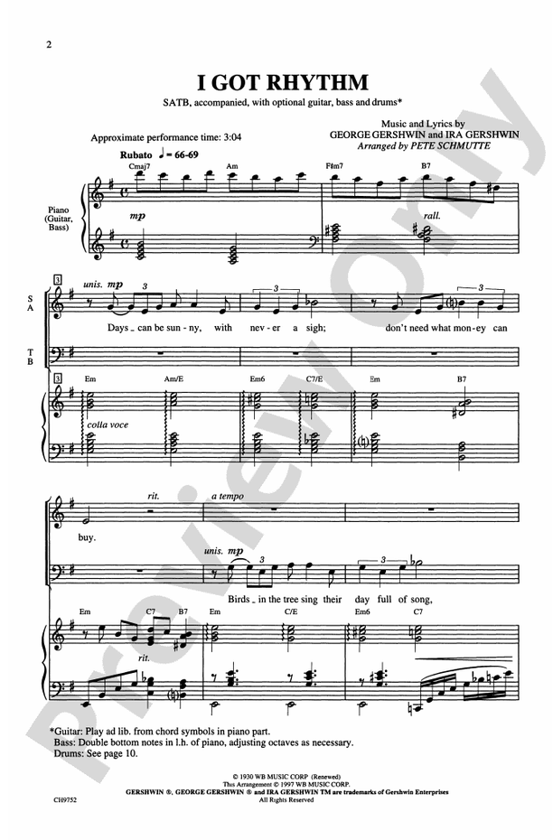 I Got Rhythm - Arr. Pete Schmutte – SATB Choral Octavo (Digital Download)