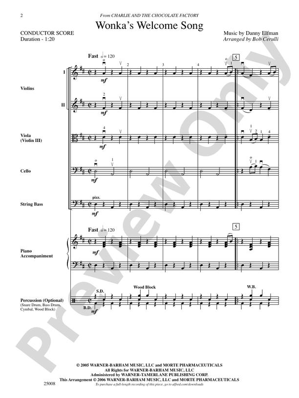Wonka's Welcome Song (from Charlie and Chocolate Factory) – String Orchestra Conductor Score & Parts (Digital Download)