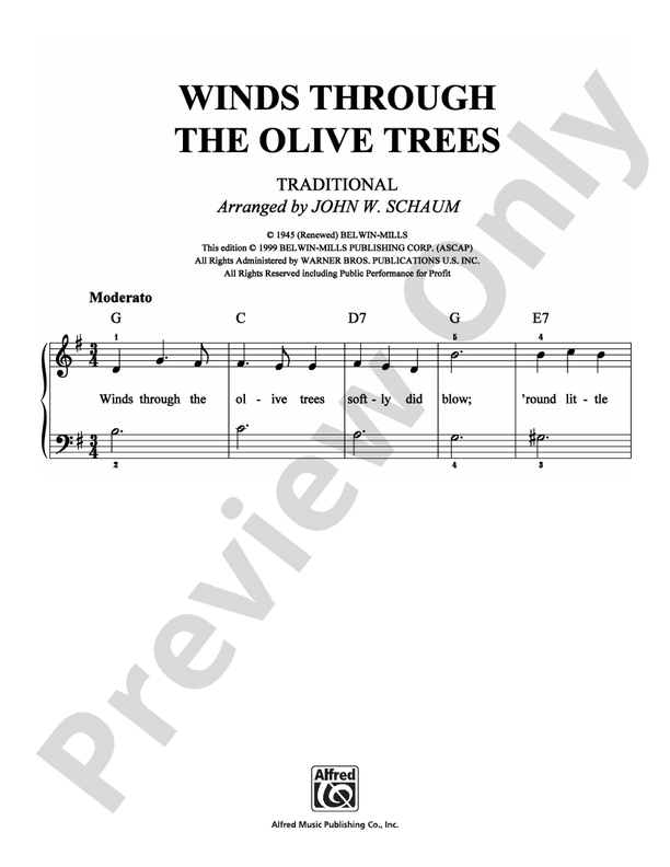 Winds Through The Olive Trees - Arr. John W Schaum - Easy Piano (Digital Download)