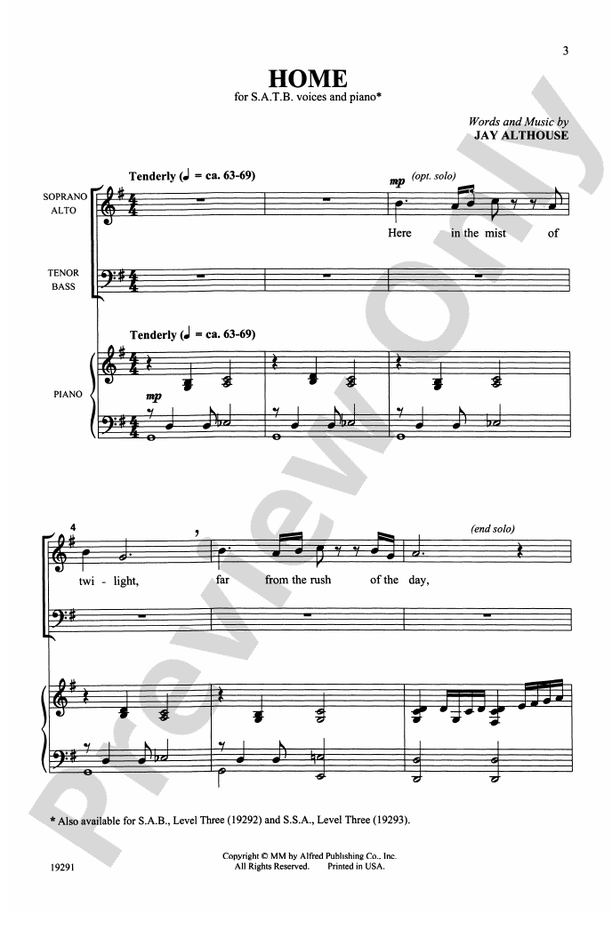 Home - Arr. Jay Althouse – SATB Choral Octavo (Digital Download)