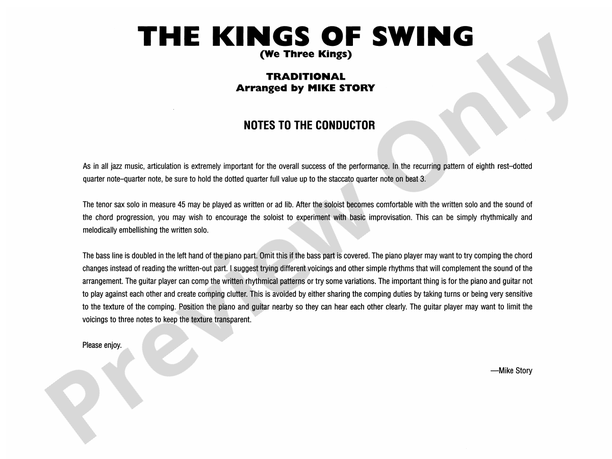 The Kings of Swing (We Three Kings) - Jazz Ensemble Conductor Score & Parts (Digital Download)
