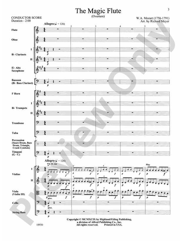 The Magic Flute (Overture) – Full Orchestra Conductor Score & Parts (Digital Download)