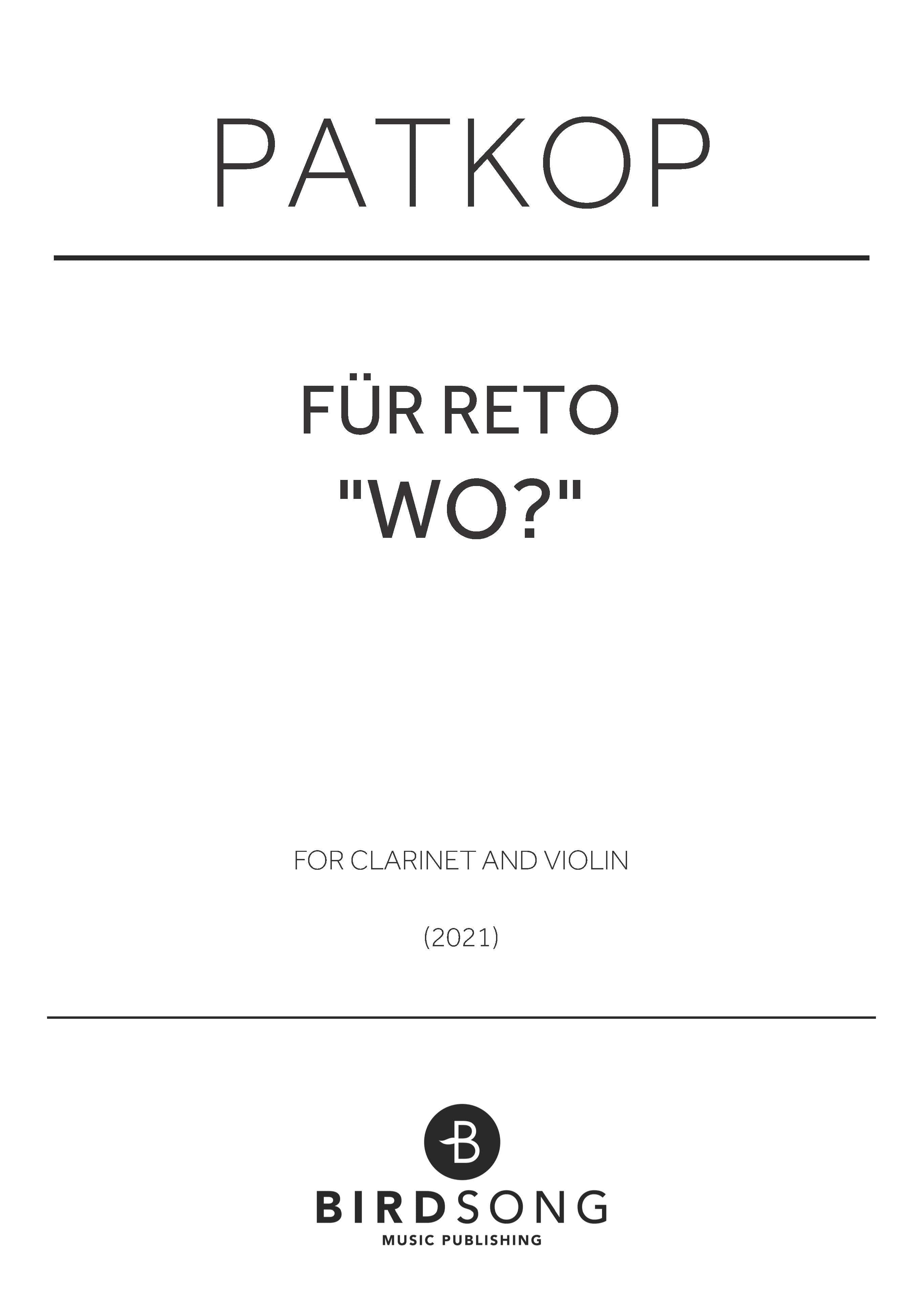 für Reto "wo?" - Clarinet, Violin Duet (Digital Download)