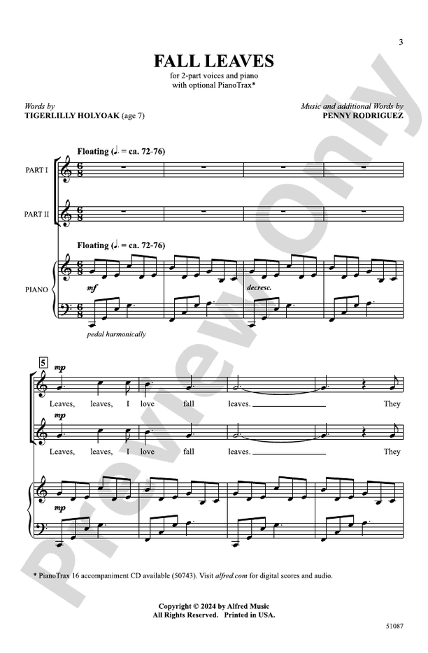 Fall Leaves - 2 Part Treble Choral Octavo (Digital Download)