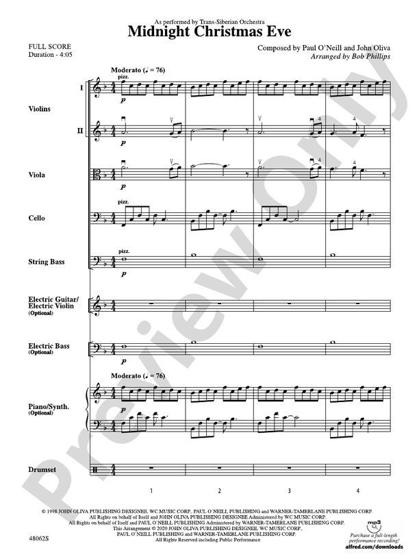 Midnight Christmas Eve/PCS - String Orchestra Conductor Score & Parts (Digital Download)