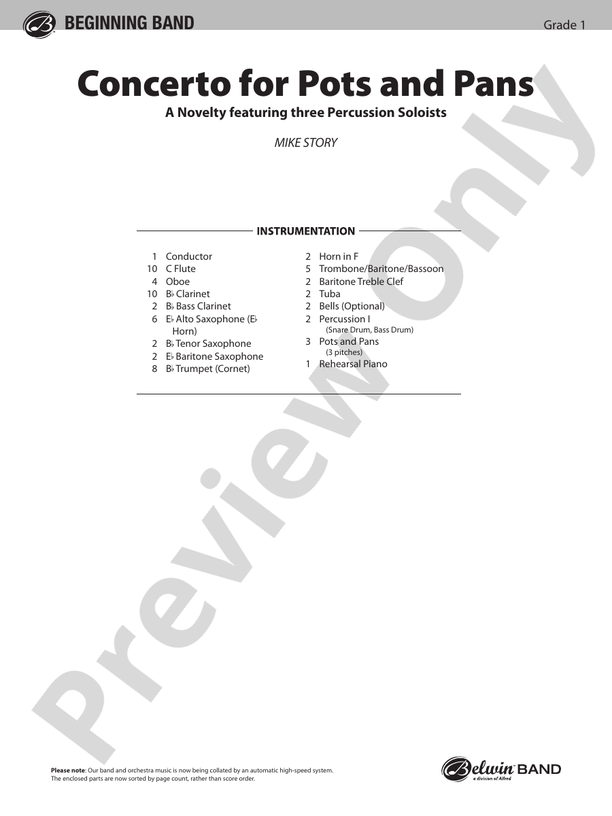 Concerto for Pots and Pans - Concert Band Conductor Score & Parts (Digital Download)