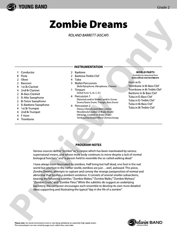 Zombie Dreams - Concert Band Conductor Score & Parts (Digital Download)