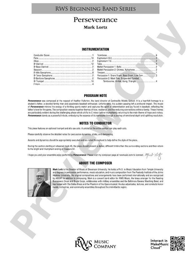 Perseverance - Concert Band Conductor Score & Parts(Digital Download)
