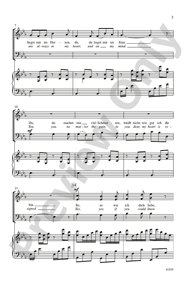 Du, Du Liegst Mir im Herzen – SAB Choral Octavo (Digital Download)