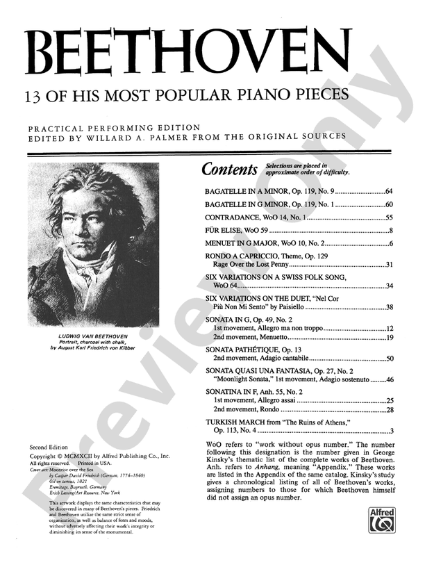 Beethoven - Beethoven: 13 of His Most Popular Piano Pieces - Piano (Digital Download)