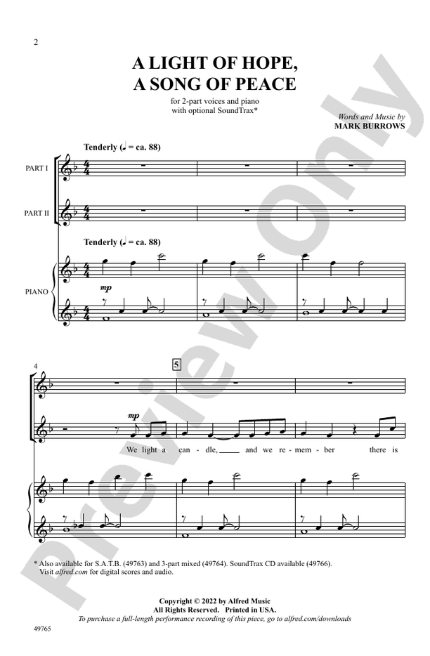 A Light of Hope, A Song of Peace - 2 Part Treble  Choral Octavo (Digital Download)