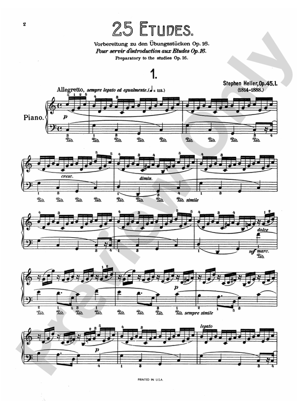 Heller - Twenty-five Melodious Studies, Op. 45 - Piano Solo (Digital Download)