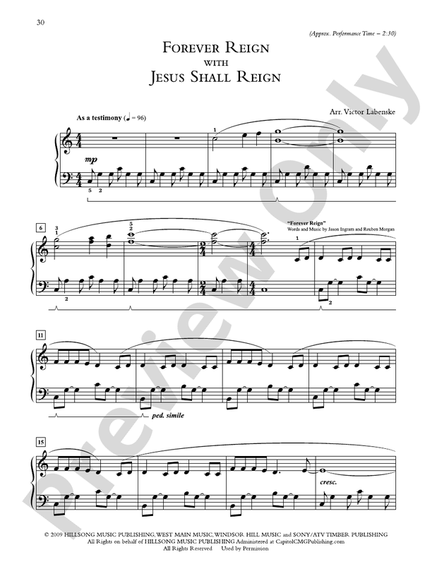Forever Reign with Jesus Shall Reign - Piano Solo (Digital Download)