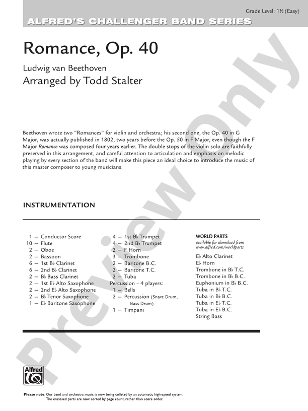 Romance, Op. 40 - Concert Band Conductor Score & Parts (Digital Download)