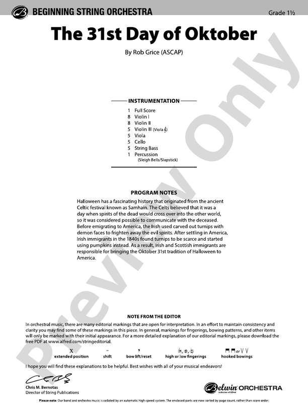 The 31st Day of Oktober - String Orchestra Conductor Score & Parts (Digital Download)