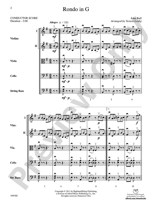 Rondo in G – String Orchestra Conductor Score & Parts (Digital Download)