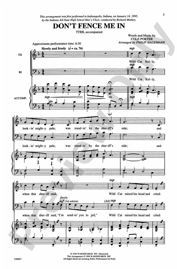 Don't Fence Me In – TTBB Choral Octavo (Digital Download)