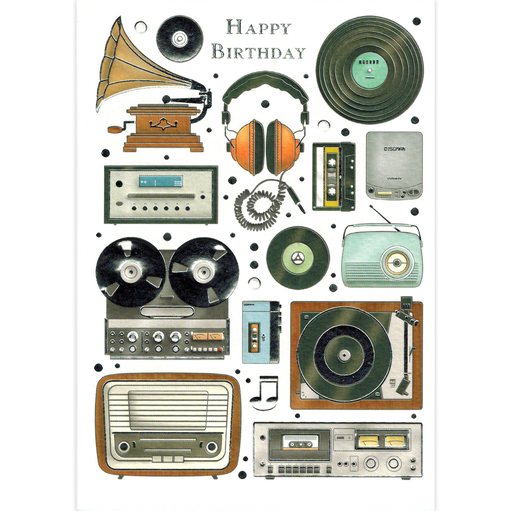 Greeting Card -  Happy Birthday with Vintage Music Players