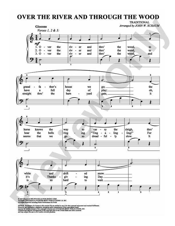 Over the River and Through the Wood - Arr. John W Schaum - Easy Piano (Digital Download)