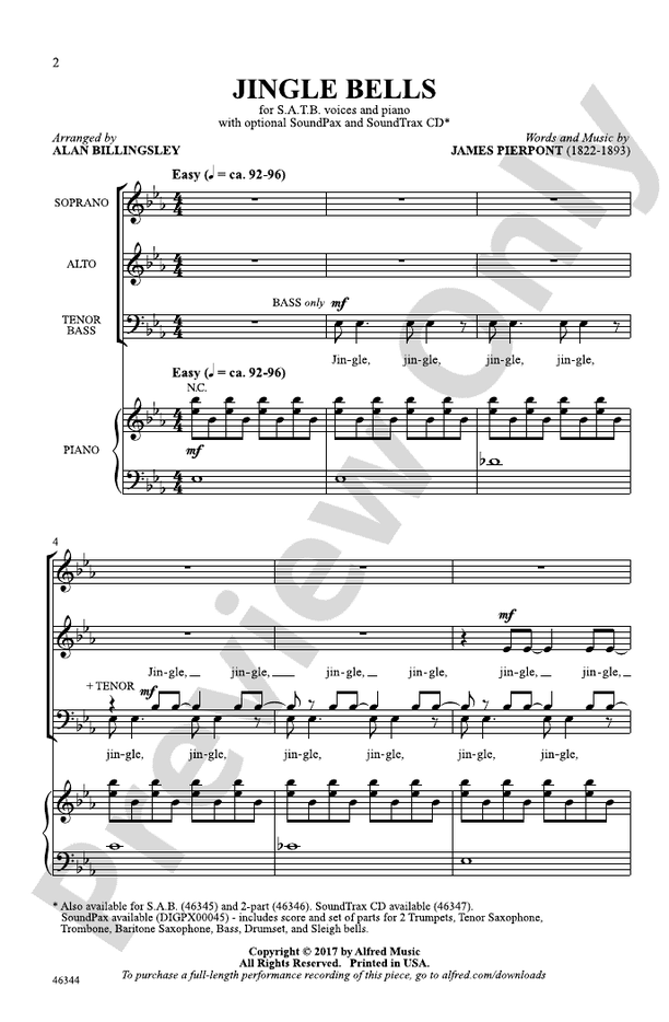 Jingle Bells - Arr. Alan Billingsley – SATB Choral Octavo (Digital Download)
