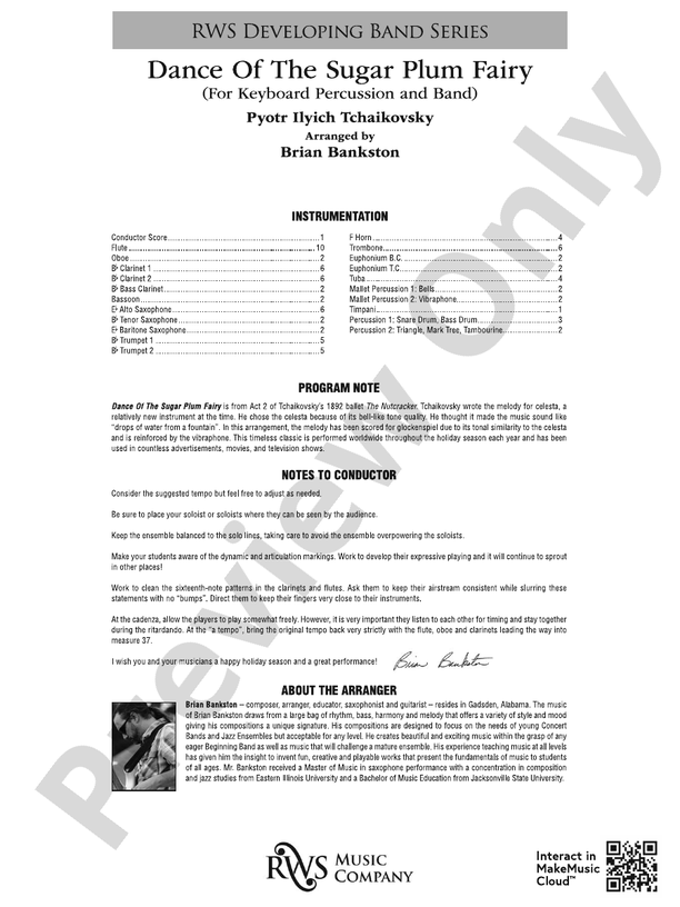 Dance of the Sugar Plum Fairy - For Keyboard Percussion and Band - Concert Band Conductor Score & Parts (Digital Download)
