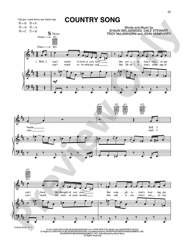 Country Song - Seether - PVG (Digital Download)