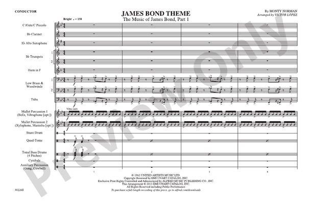 James Bond Theme (Arr. Victor López) – Marching Band Conductor Score & Parts (Digital Download)