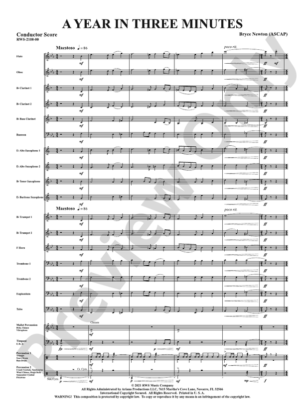 A Year in Three Minutes - Concert Band Conductor Score & Parts (Digital Download)