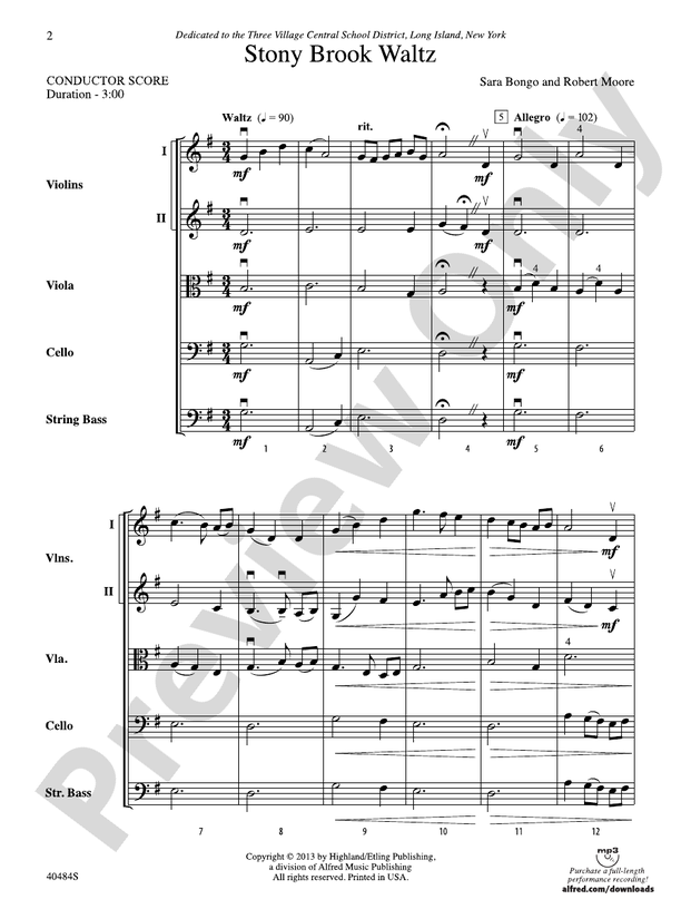 Stony Brook Waltz – String Orchestra Conductor Score & Parts (Digital Download)