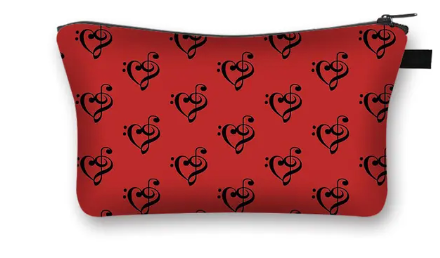 Music Pencil Case or Toiletry Bag Red Treble and Bass Clefs