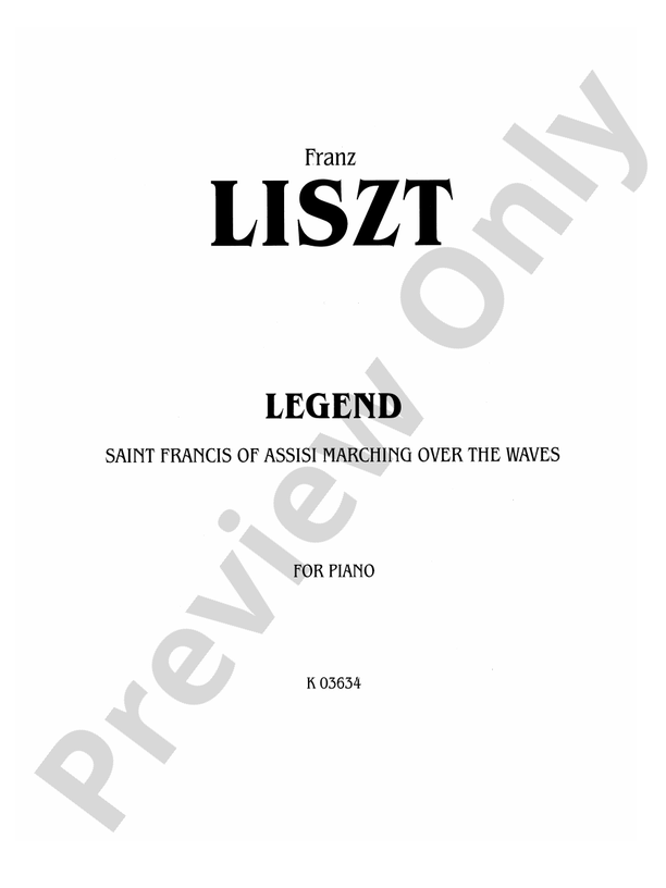 Liszt - Legend-- St. Francis Walking Over the Waves - Piano Solo (Digital Download)