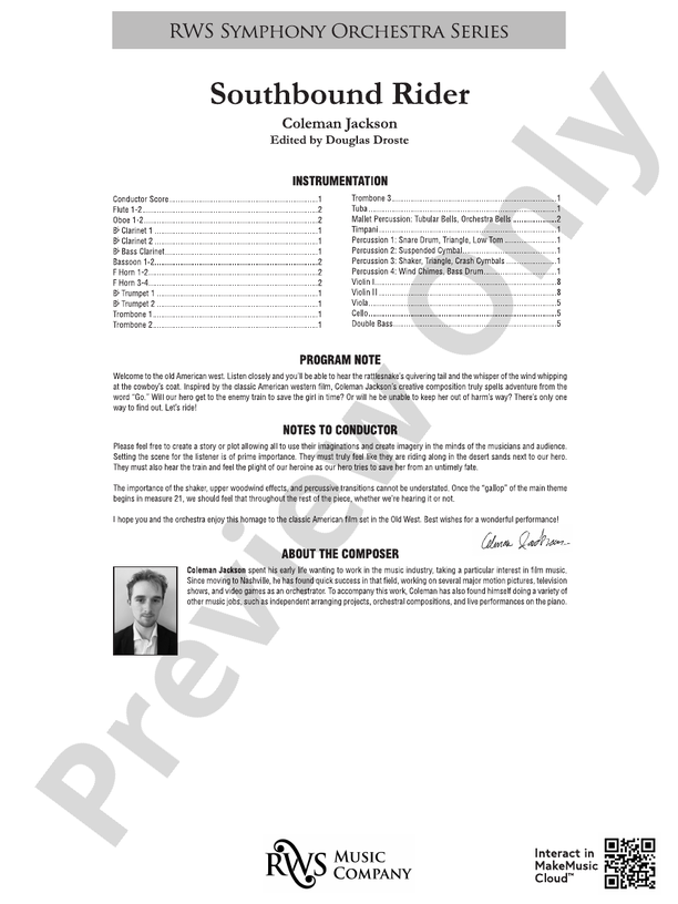 Southbound Rider - Full Orchestra Conductor Score & Parts (Digital Download)