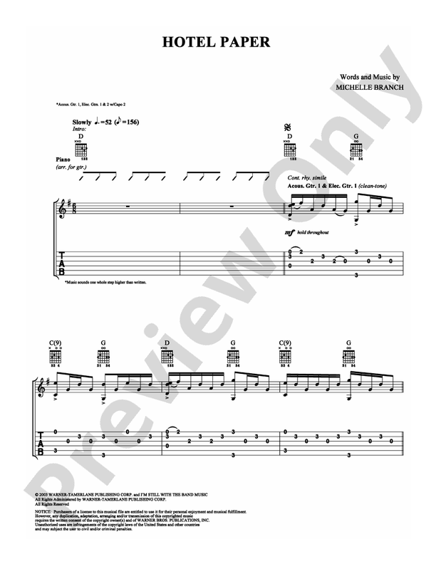 Hotel Paper - Guitar TAB (Digital Download)