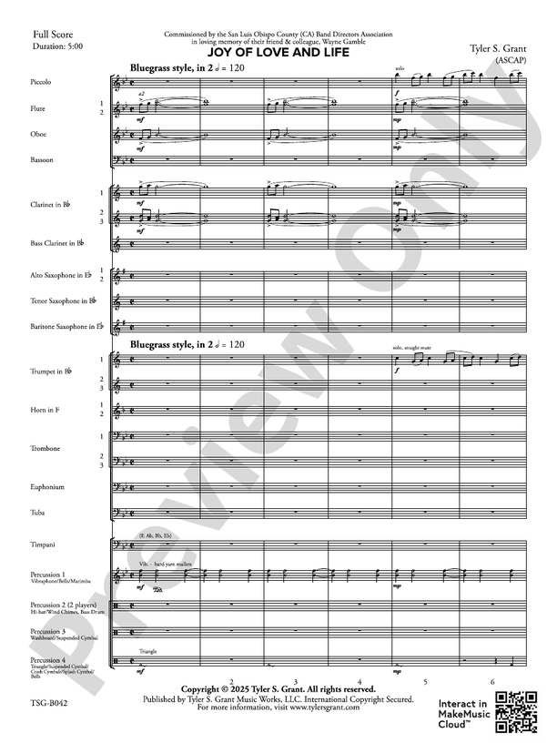 Joy of Love and Life - Concert Band Conductor Score & Parts(Digital Download)