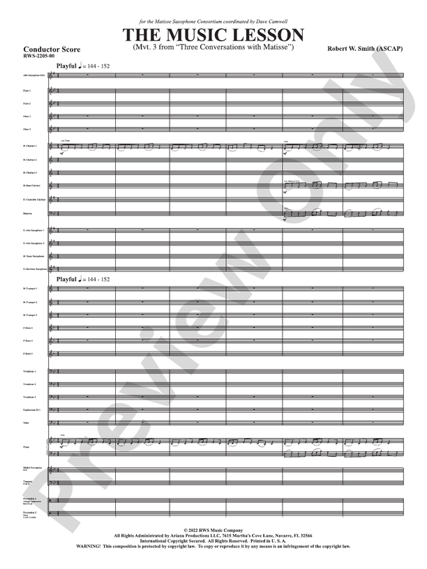 The Music Lesson - Mvt. 3 from Three Conversations with Matisse - Concert Band Conductor Score & Parts(Digital Download)