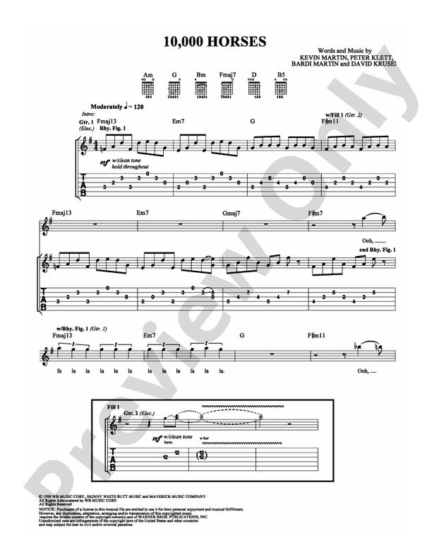 10,000 Horses - Guitar TAB (Digital Download)
