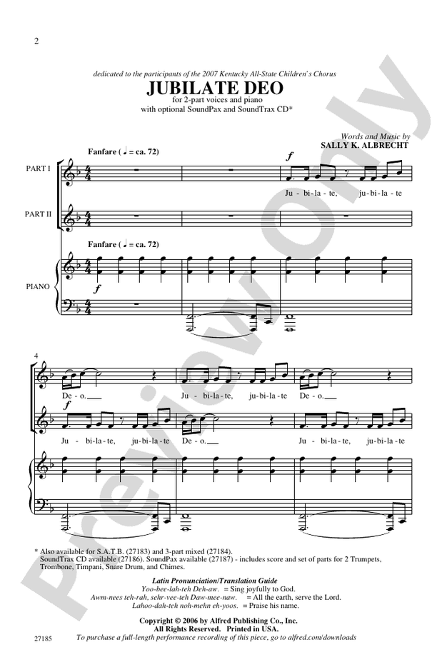 Jubilate Deo - Arr. Sally K. Albrecht – 2-Part Choral Octavo (Digital Download)