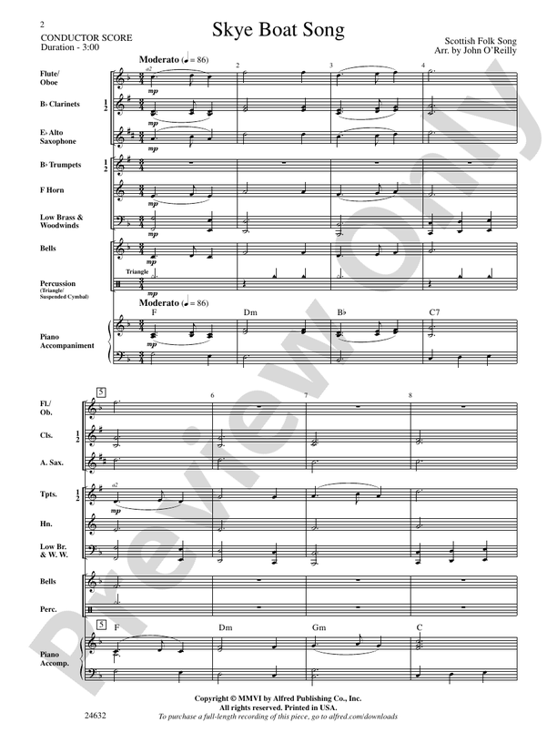 Skye Boat Song - Concert Band Conductor Score & Parts (Digital Download)