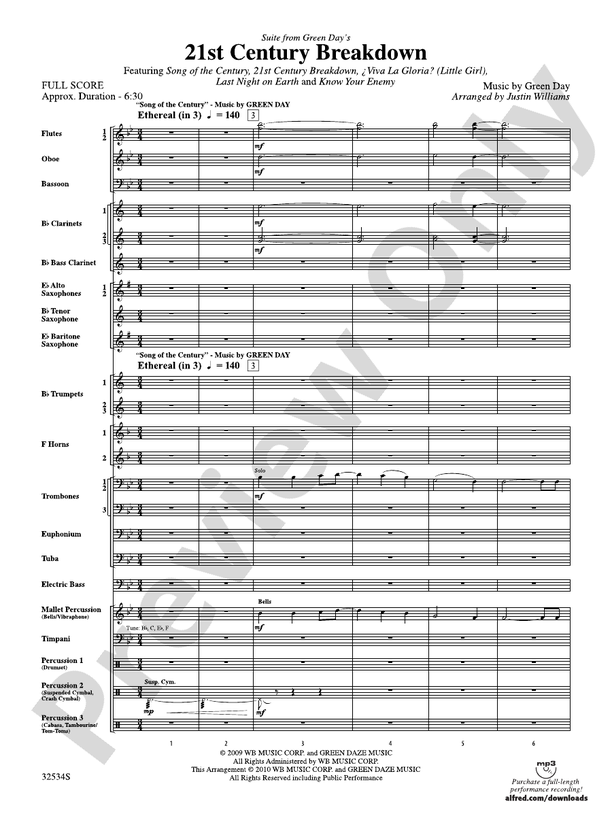 21st Century Breakdown, Suite from Green Day's - Concert Band Conductor Score & Parts (Digital Download)