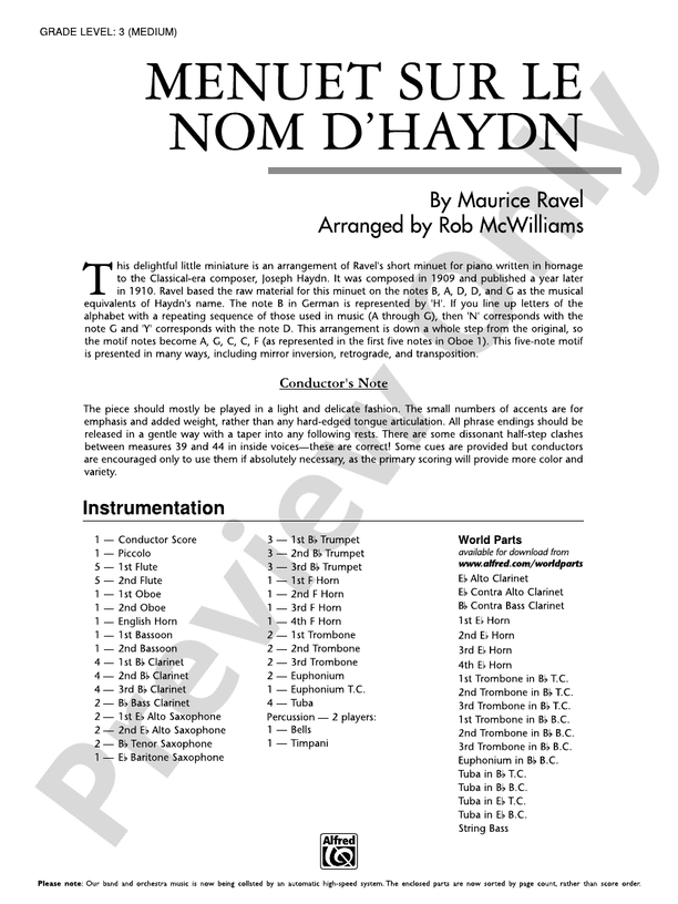 Menuet sur le nom d'Haydn - Concert Band Conductor Score & Parts (Digital Download)