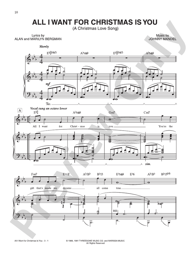 All I Want for Christmas is You (A Christmas Love Song) -  Johnny Mandel - PVG (Digital Download)