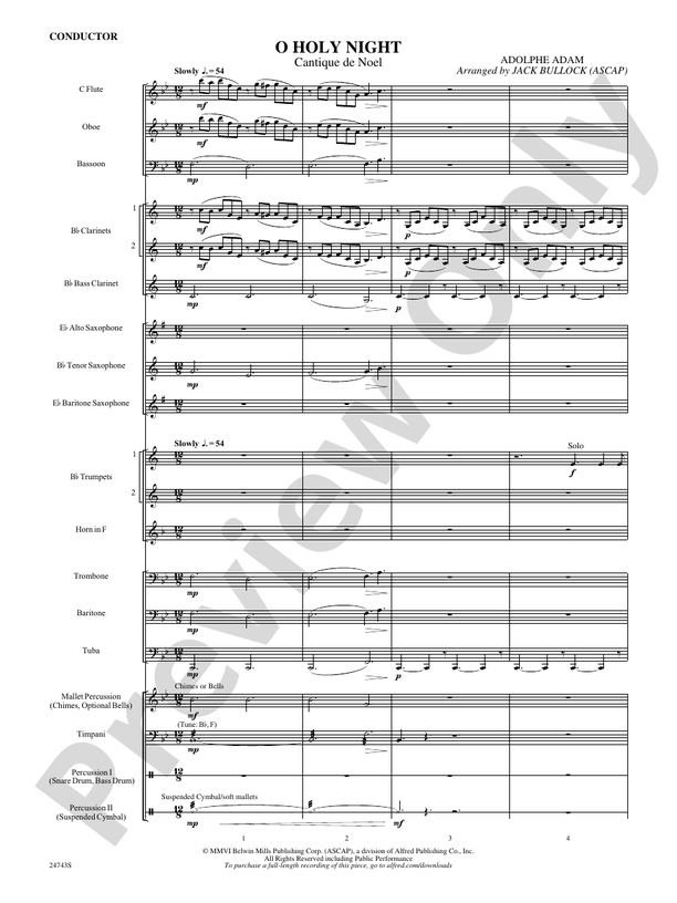 O Holy Night (Cantique de Noel) - Concert Band Conductor Score & Parts (Digital Download)