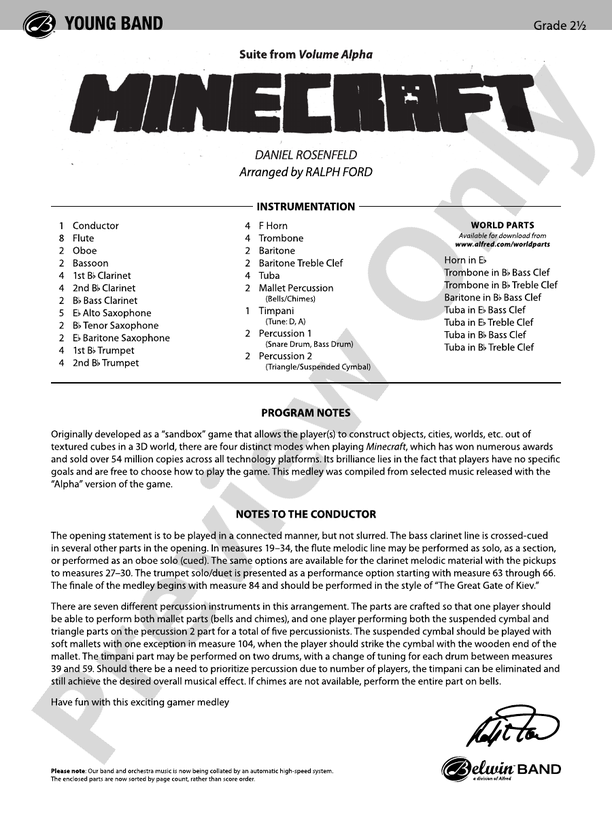 Minecraft - Concert Band Conductor Score & Parts (Digital Download)