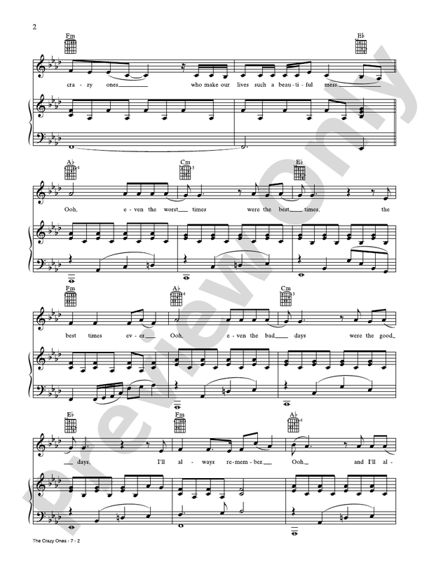 The Crazy Ones (from Miss You Already) - PVG (Digital Download)